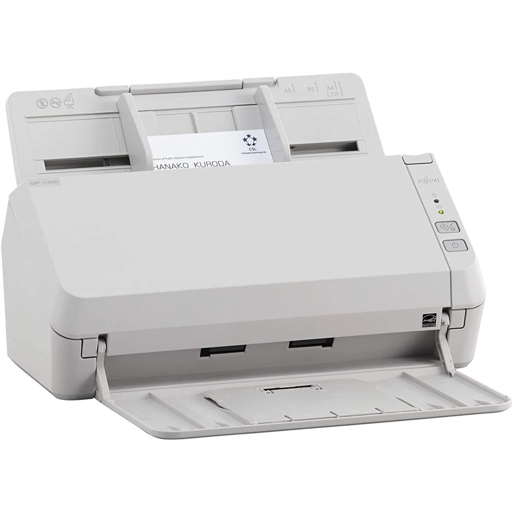PA03811-B001 - Сканер Fujitsu ScanPartner SP-1120N. 20 стр/мин, 40 изобр/мин, А4, двустороннее устройство автоподачи на 50 листов, разрешение 600 dpi, датчик изображения CIS, USB 3.2, Ethernet, свет