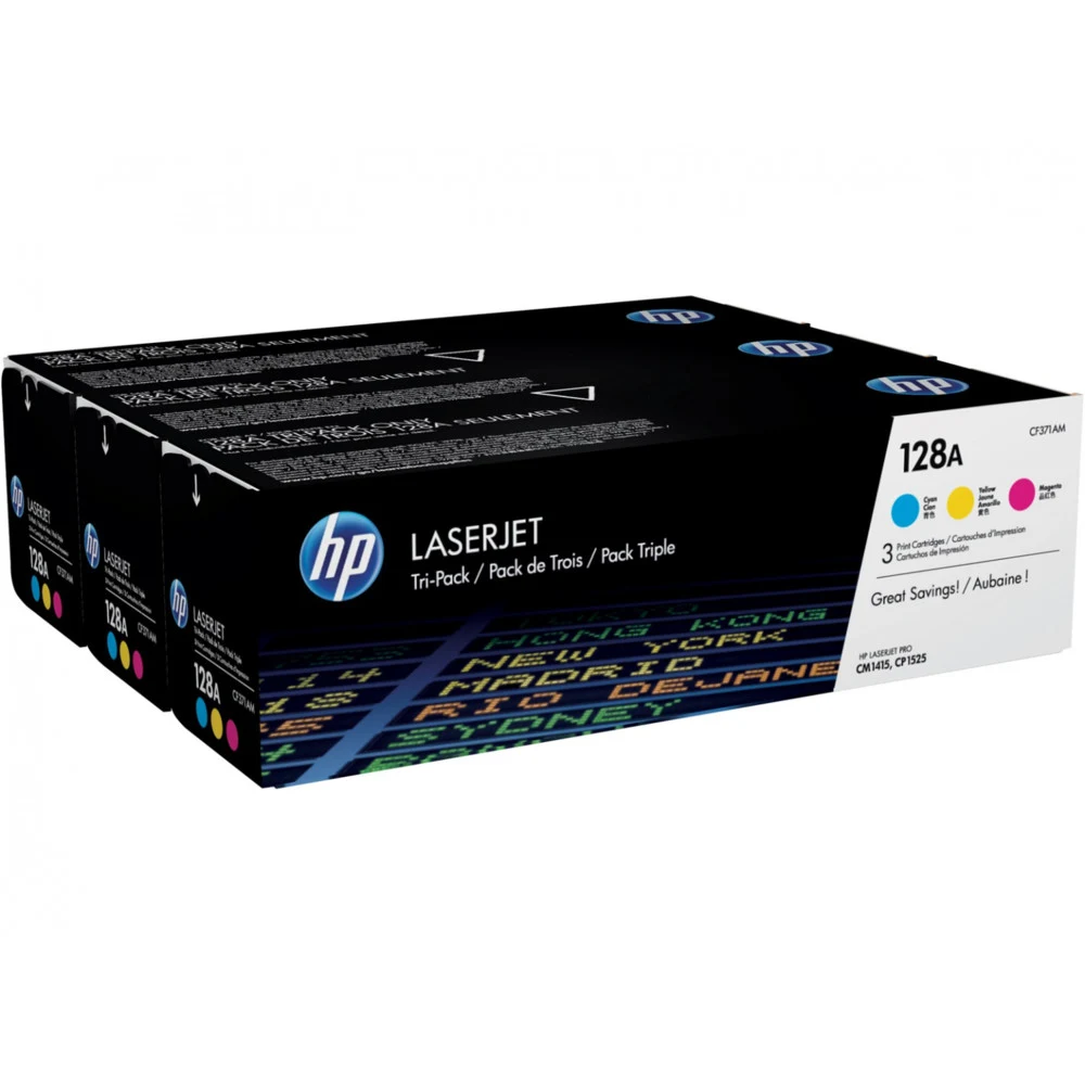 Тонер-картридж HP 128a (cyan, magenta, yellow) Tri-pack набор, 3 шт x 1300 стр. Цветной. Для HP Color LaserJet CM1415, CP1525.