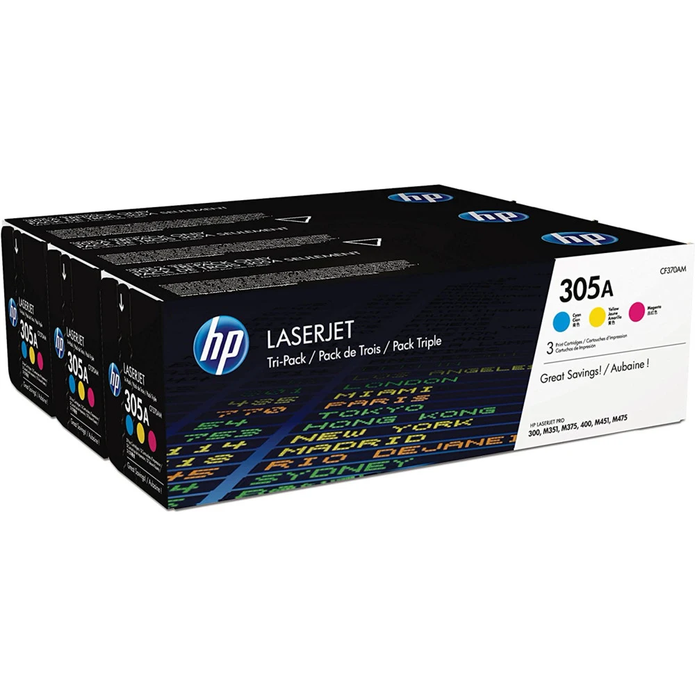 Картридж лазерный HP 305A CF370AM голубой/желтый/пурпурный бар.в компл. тройная упак. для HP CLJ M451