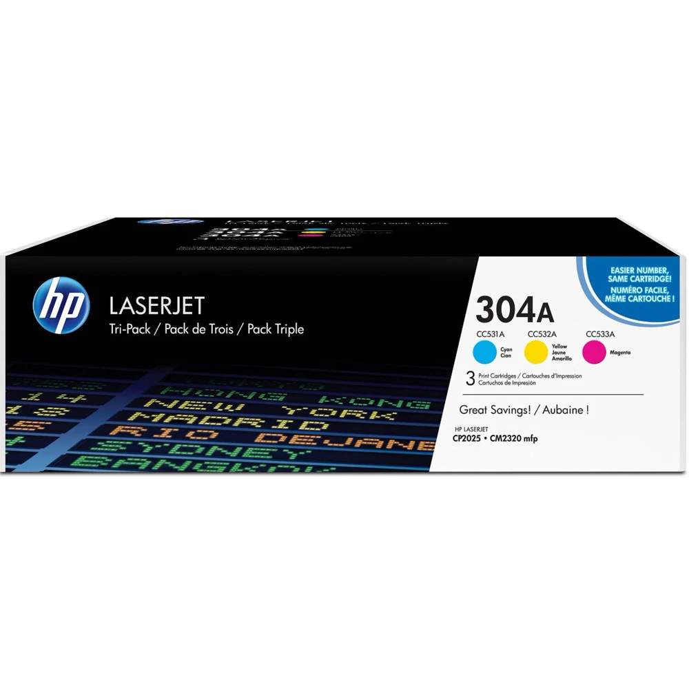 Картридж лазерный HP 304A CF372AM голубой/пурпурный/желтый бар.в компл. тройная упак. (2800стр.) для HP CLJ 2025/CM2320