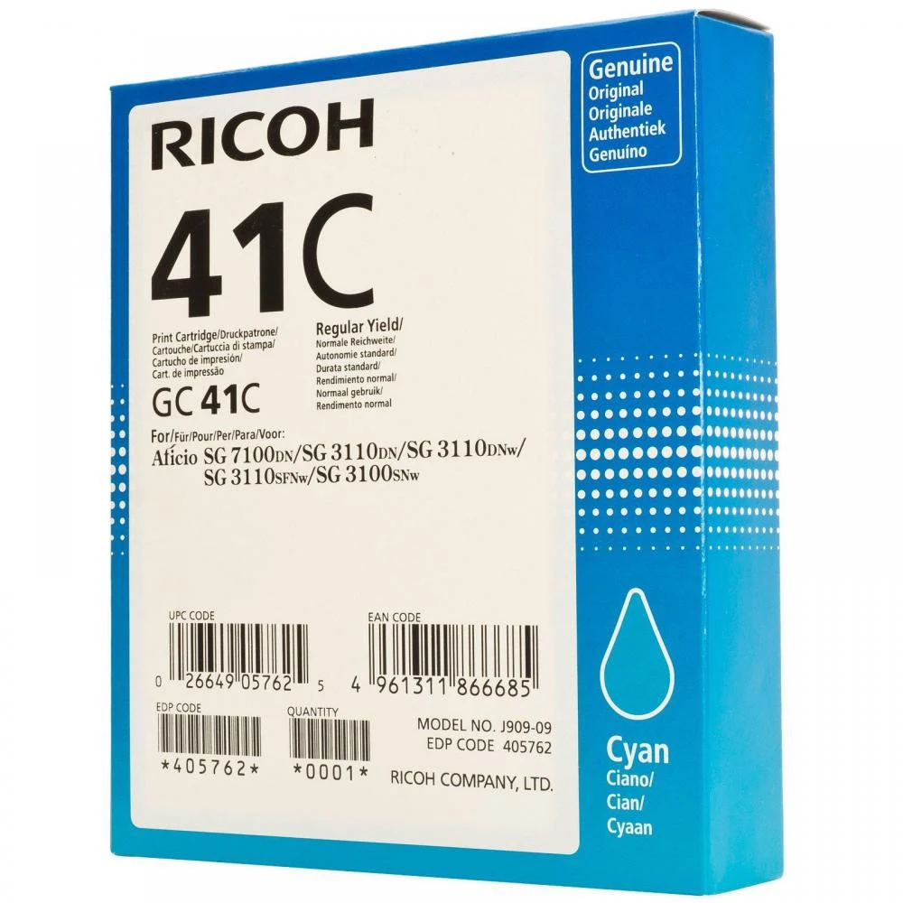 405762 - Картридж для гелевого принтера большой емкости GC41C голубой для Ricoh Aficio 3110DN/DNw/SFNw/3100SNw/7100DN (2200стр)
