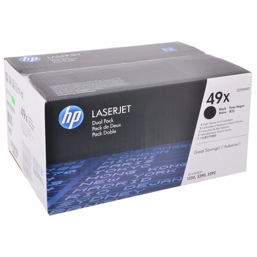 HP LaserJet Q5949X Dual Pack Black Print Cartridge HP 49X, Упаковка 2шт, Оригинальные лазерные картриджи HP увеличенной емкости HP LaserJet, Черные