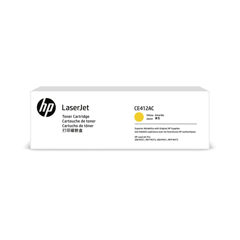 HP 305A Ylw Contract LJ Toner Cartridge HP CE412AC Yellow Contract LaserJet Toner Cartridge. HP LJ Pro 300 Color M351/M375 and HP LJ Pro 400 Color M451/M475 standard capacity 2600 ISO page yellow cr