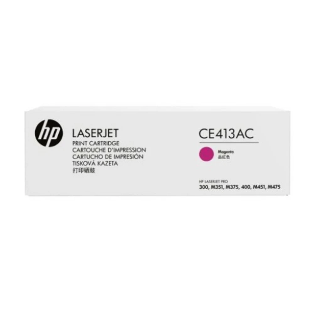HP 305A Mgn Contract LJ Toner Cartridge HP CE413AC Magenta Contract LaserJet Toner Cartridge. HP LJ Pro 300 Color M351/M375 and HP LJ Pro 400 Color M451/M475 standard capacity 2600 ISO page magenta