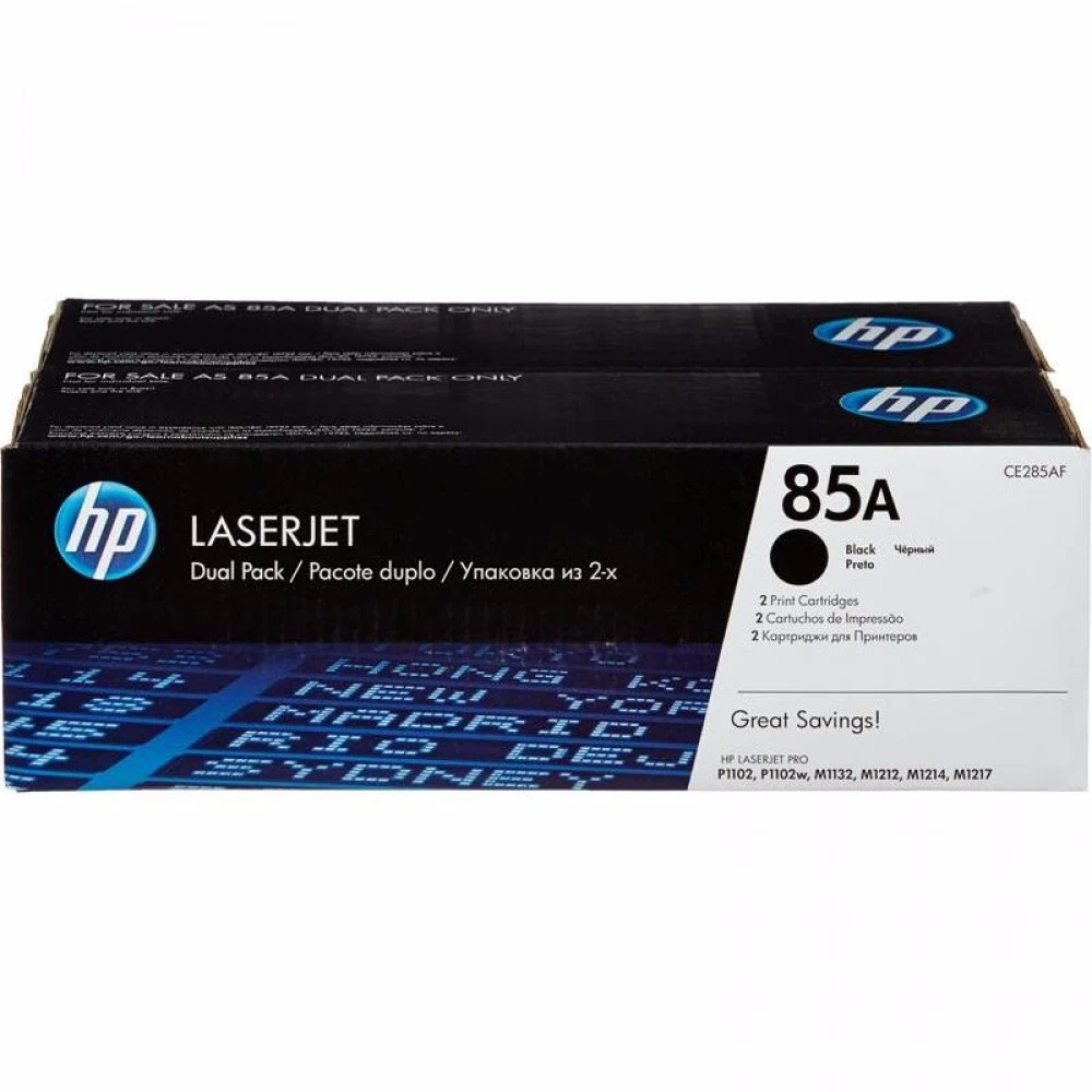 HP CE285AF 85A Black Dual Black Print Cartridge for LaserJet 1102/P1106/M1132/M1212/M1217, up to 1600 pages.