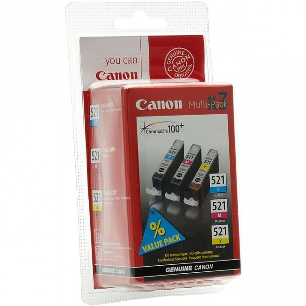 Картридж струйный Canon CLI-521 2934B010 голубой/пурпурный/желтый набор для Canon Pixma MP540/620/630/980