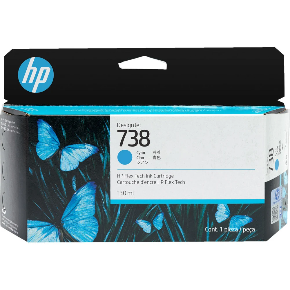 HP 498N5A 738 130-ml Cyan DesignJet Ink Cartridge for DesignJet T850 130 ml.