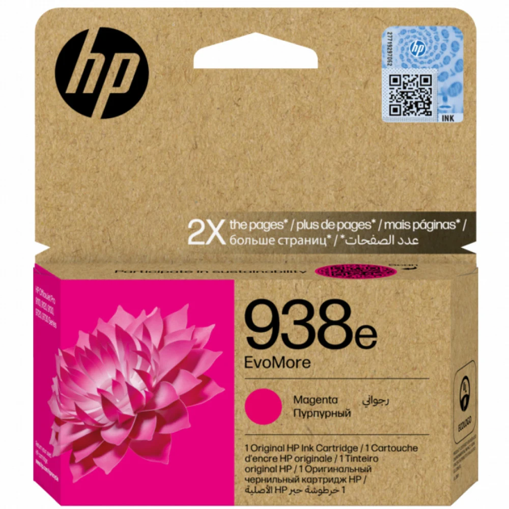 HP 4S6Y0PE 938e EvoMore Magenta Original Ink Cartridge for OfficeJet Pro 9730/9720, up to 1650 pages.