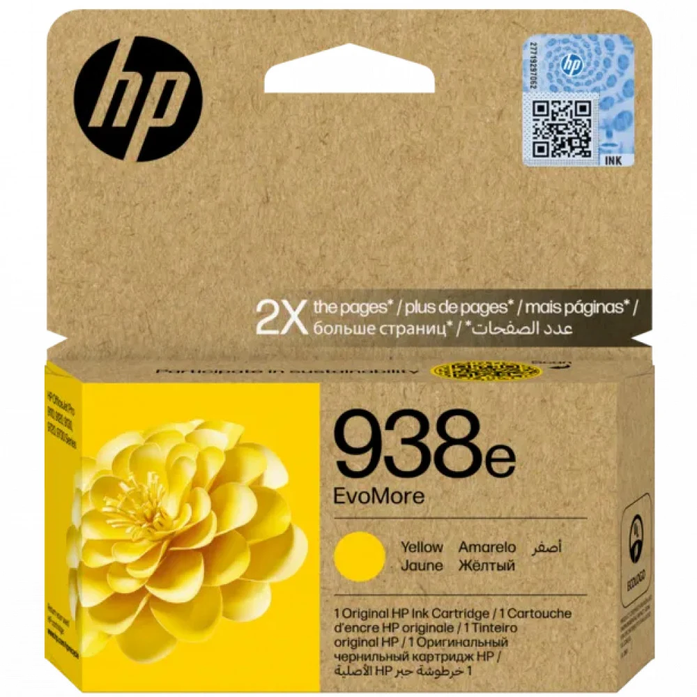 HP 4S6Y1PE 938e EvoMore Yellow Original Ink Cartridge for OfficeJet Pro 9730/9720, up to 1650 pages.