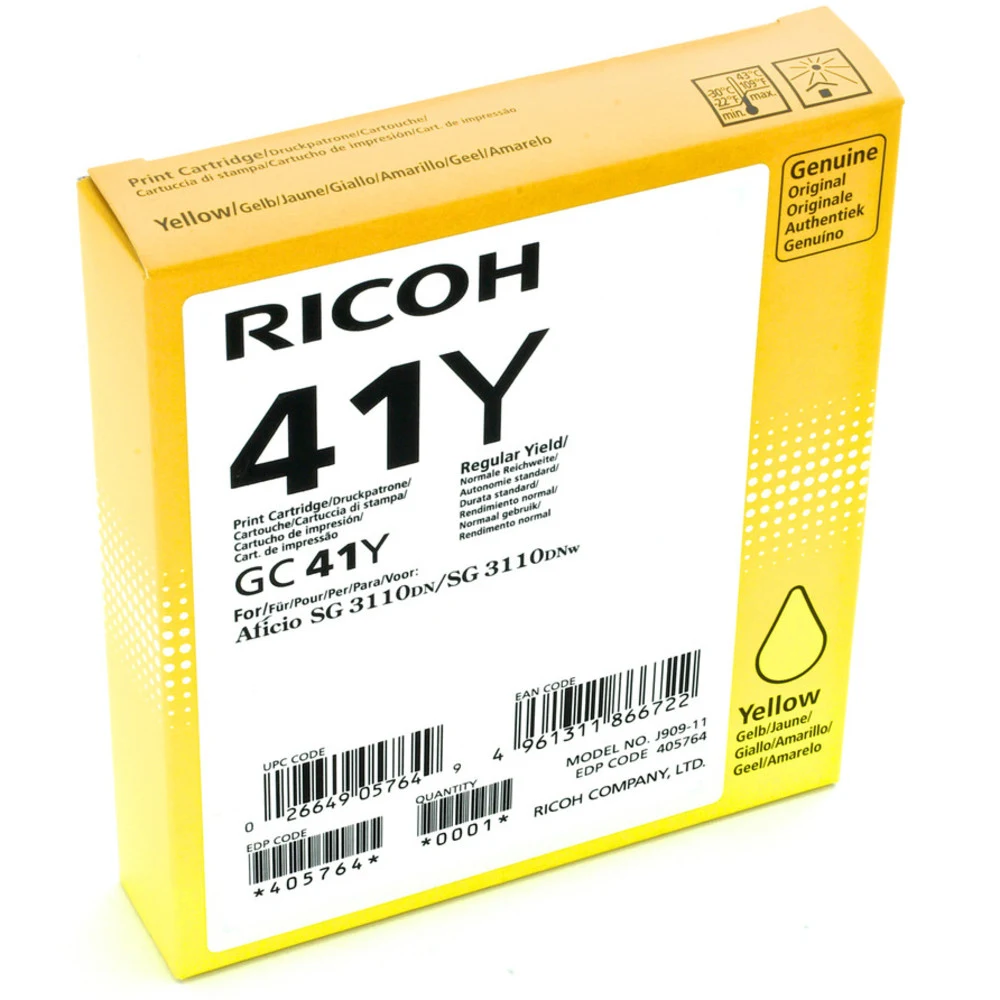 405764 - Картридж для гелевого принтера большой емкости GC41Y жёлтый для Ricoh Aficio 3110DN/DNw/SFNw/3100SNw/7100DN (2200стр)