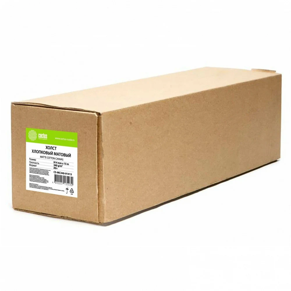 Холст Cactus CS-MC340-91415 914мм-15м/340г/м2/белый хлопок для струйной печати втулка:50.8мм (2")
