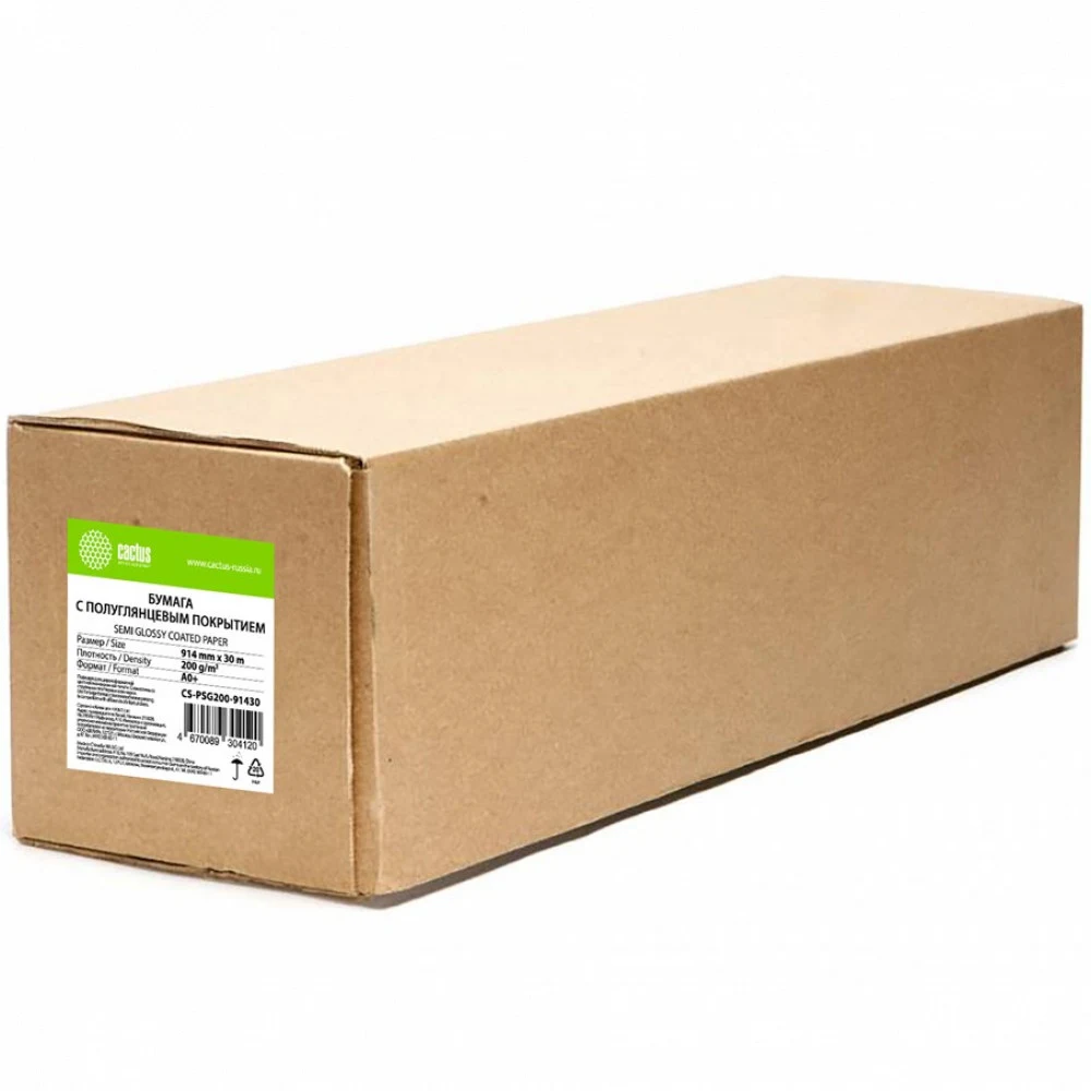 Бумага Cactus CS-PSG200-91430 36"(A0) 914мм-30м/200г/м2/белый полуглянцевое сатин для струйной печати втулка:50.8мм (2")
