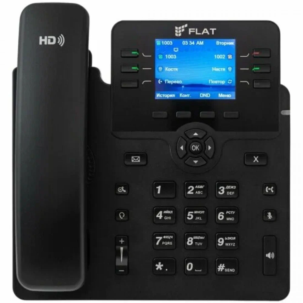 IP-телефон Flat-Phone B6: 6 SIP-аккаунтов, 2 порта 10/100/1000BASE-T (RJ-45), ЖК-дисплей, PoE, ТОРП