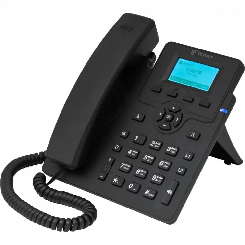 IP-телефон/ IP-телефон Flat-Phone C10: 2 SIP-аккаунта, 2 порта 10/100BASE-T (RJ-45), ЖК-дисплей, PoE, ТОРП