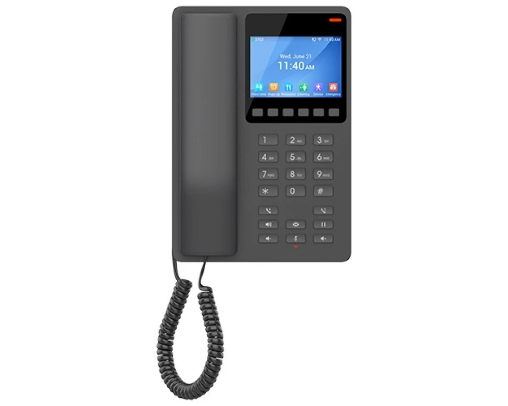 IP телефон, Grandstream, GHP631, 2 учетные записи SIP, 2 линии, 1 порт Ethernet 10/100 PoE, , цветной ЖК-дисплей 480x320 (3,5"), без блока питания, компактный гостиничный