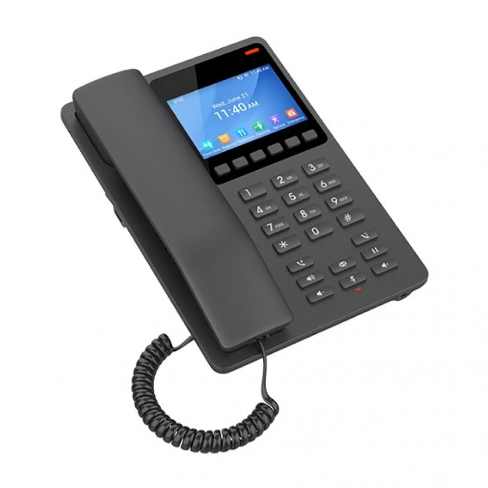 IP телефон, Grandstream, GHP631W, 2 учетные записи SIP, 2 линии, 1 порт Ethernet 10/100 PoE, Wi-Fi, цветной ЖК-дисплей 480x320 (3,5"), блок питания 12В/0,5А, компактный гостиничный