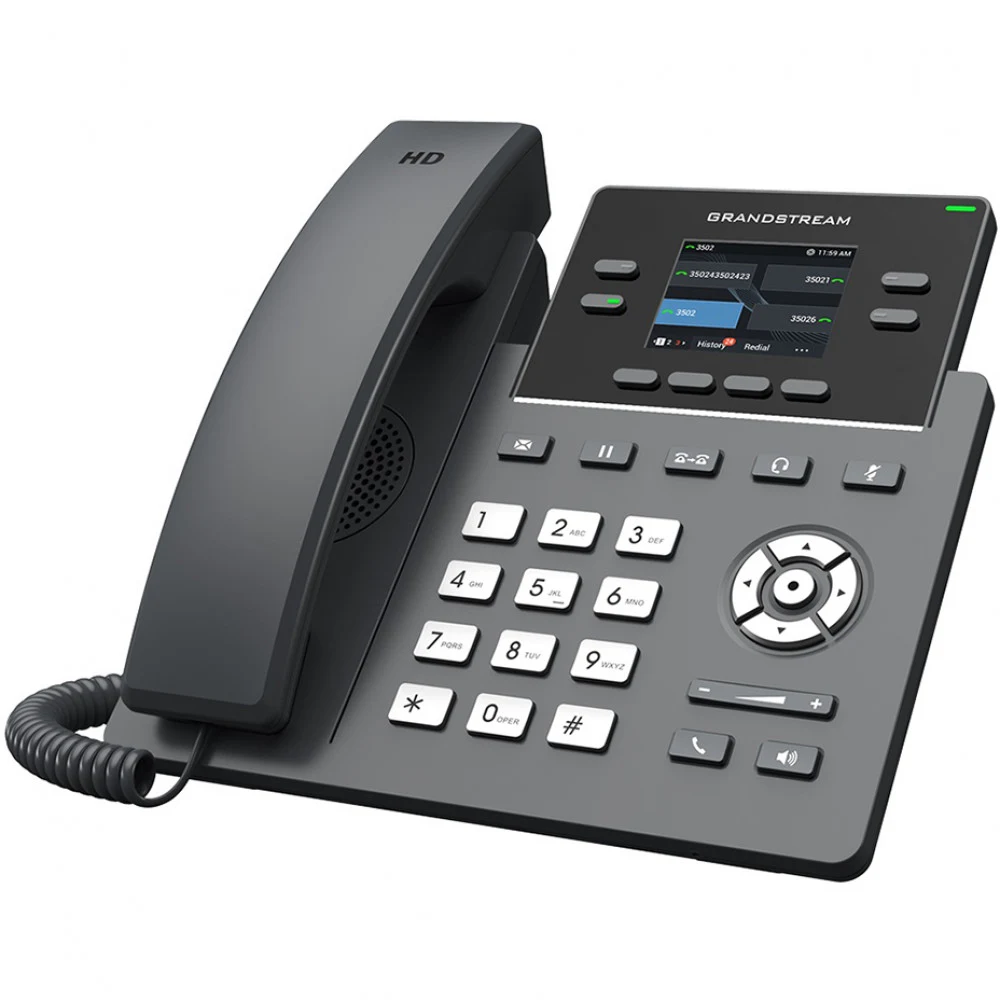 Grandstream GRP2612G, 4 кнопки линии и до 2 SIP-аккаунтов, Двойной сетевой порт 10/100/1000 Мбит/с с автоматическим распознаванием и встроенной поддержкой PoE, 4 XML программируемые контекстнозависи