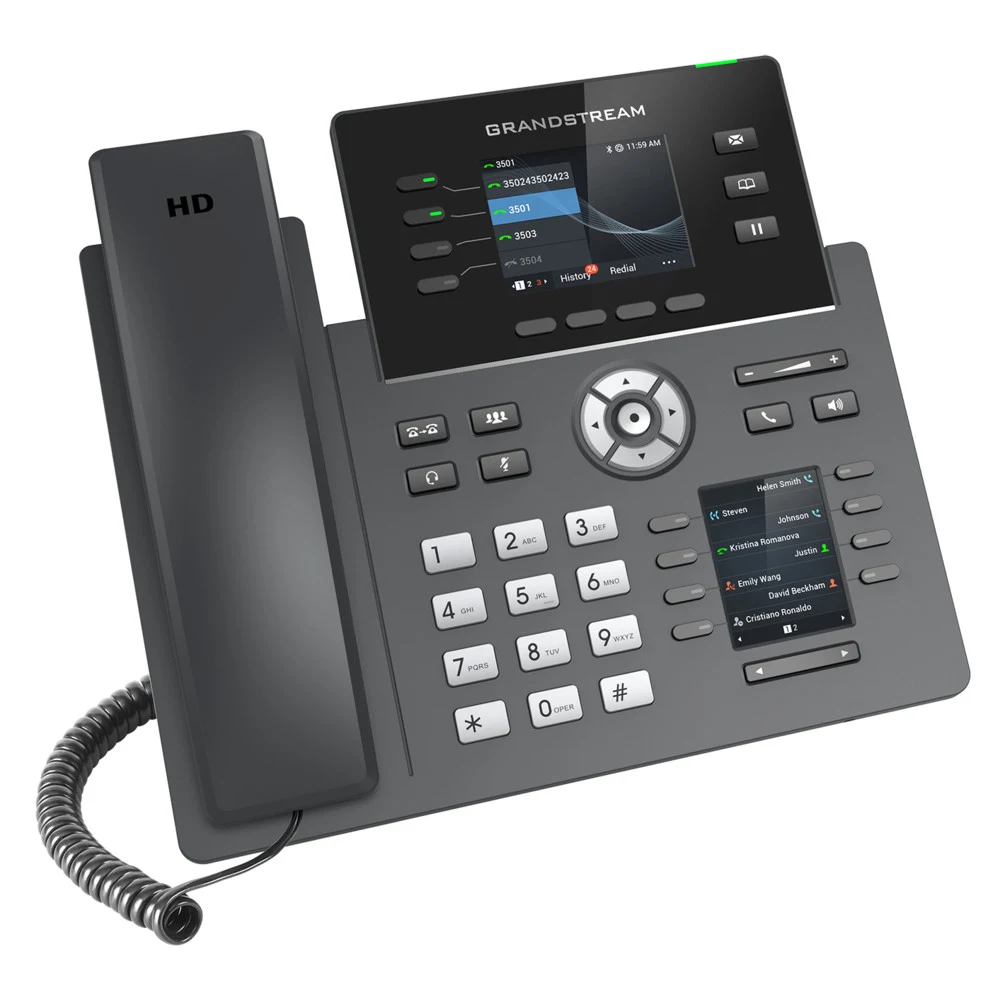 Grandstream GRP2614, Два Гигабитных сетевых порта 10/100 Мбит/с автоопределением с поддержкой PoE/ Bluetooth Да, встроенный Wi-Fi Да, двухдиапазонный модуль Wi-Fi 802.11 a/b/g/n/ac (2,4ГГц и 5 ГГц)