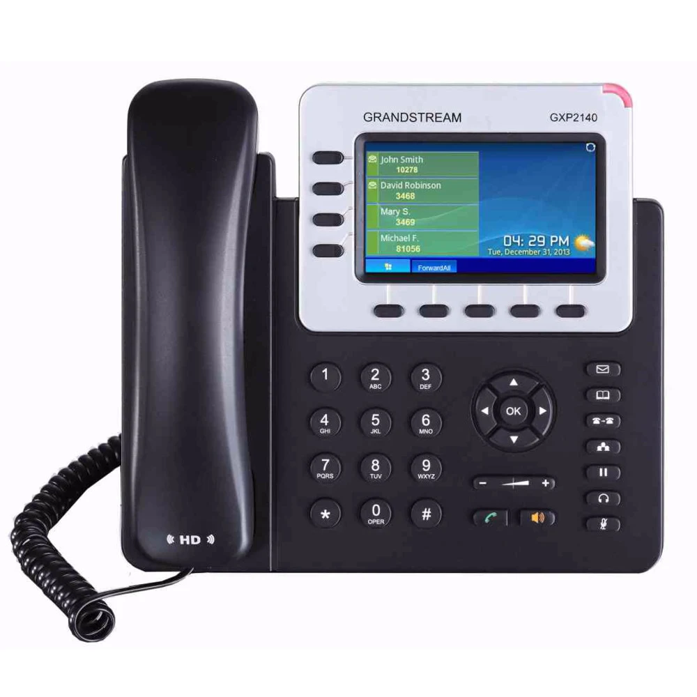 Grandstream GXP2140, PoE 4-line Enterprise HD IP Phone, 480x272 TFT color LCD, Bluetooth dual GigE ports with 802.3af PoE, Bluetooth, USB, (with power supply) Поддерживает 4 линий, 4 SIP-аккаунта и