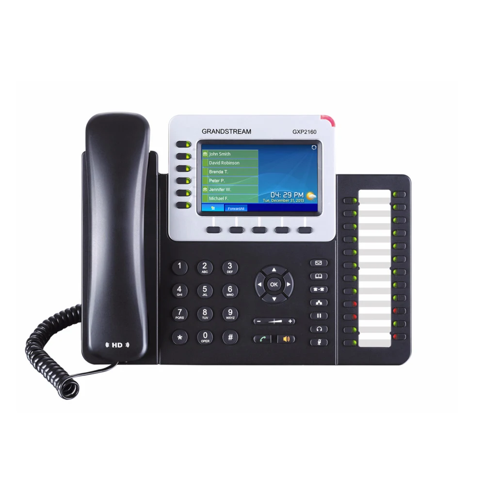 Grandstream GXP2160, PoE 6-line Enterprise HD IP Phone, 480x272 TFT color LCD, 24+6 speed keys, Bluetooth, dual GigE ports with 802.3af PoE, Bluetooth, USB, (with power supply) Поддерживает 6 линий,