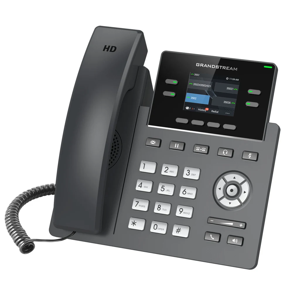 Grandstream GRP2612,Двойной сетевой порт 10/100 Мбит/с с автоматическим распознаванием TFT цветной ЖК-экран 2,4 дюйма (320x240) 4 кнопки линии и до 2 SIP-аккаунтов, 4 XML программируемые контекстноз