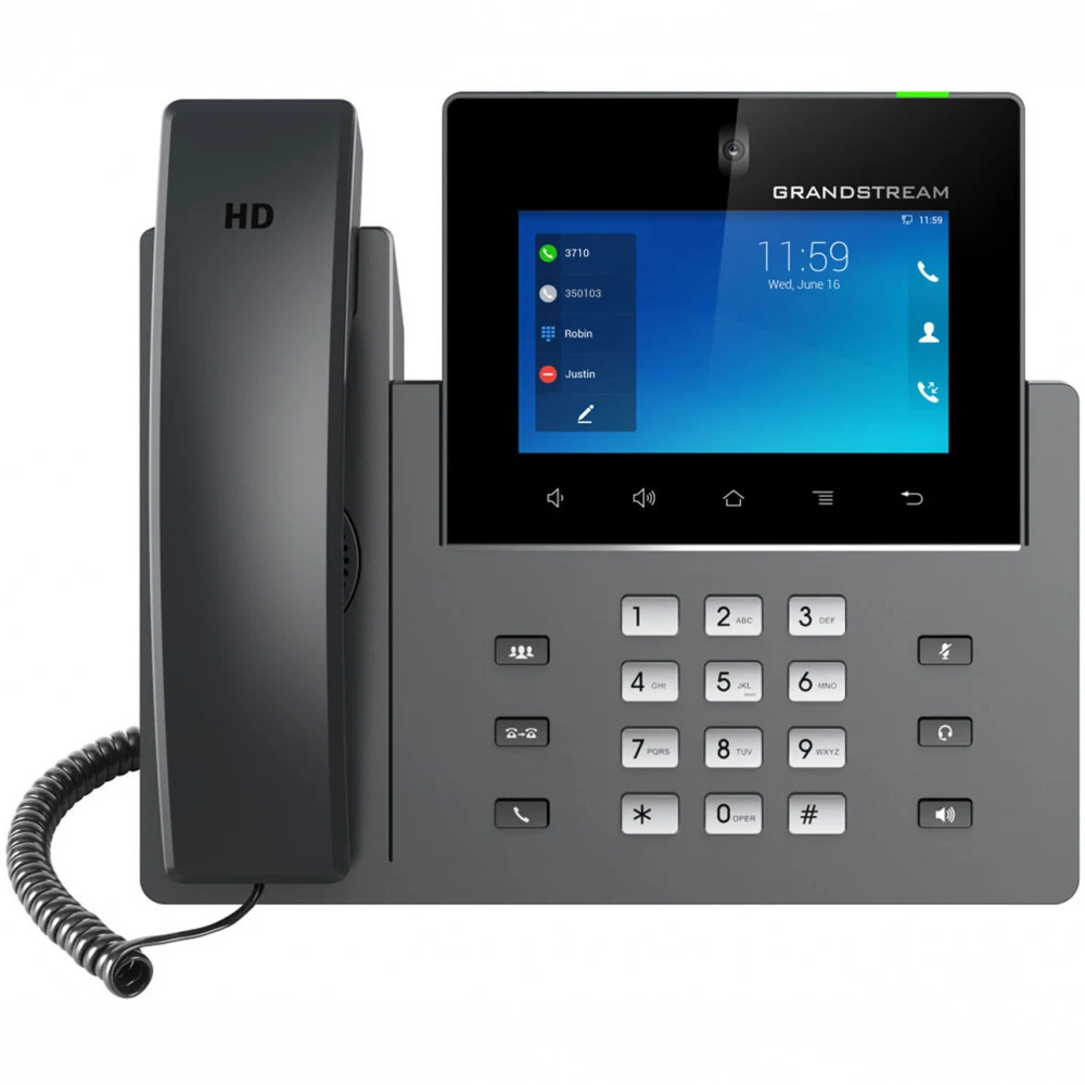Grandstream GXV3450 IP видеотелефон. 16 SIP аккаунтов, 16 линий. Телефон оснащен 5-дюймовым емкостным экраном с разрешением 1280 x 720 и сенсорным управлением, камерой с регулировкой наклона, двумя