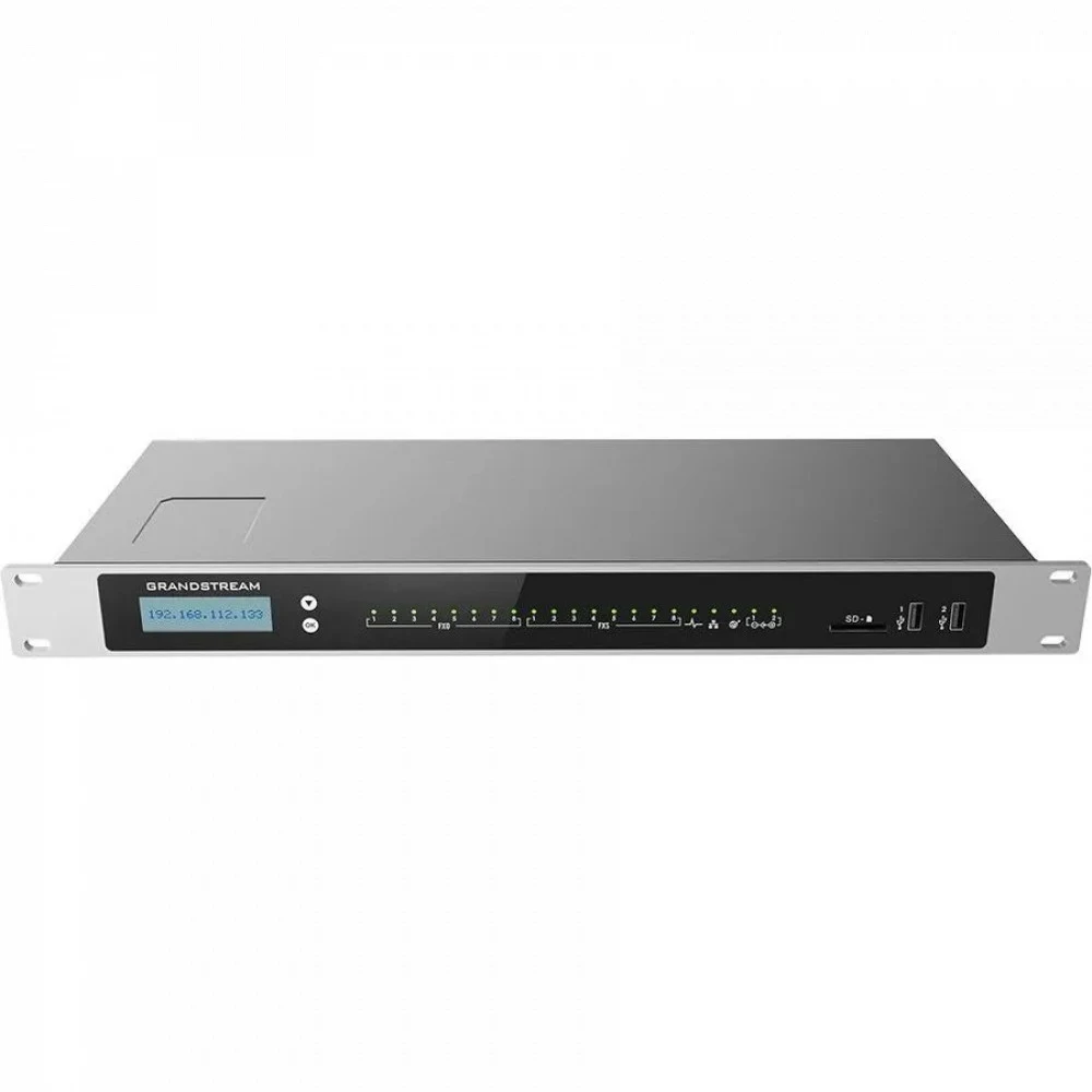 Grandstream UCM6308A - IP ATC. На основе Asterisk версия 16, До 1500 абонентов / 200 одновременных вызовов, Максимальное число SRTP вызовов (G.711): 150, 9 конференц-залов и до 150 участников, Remot