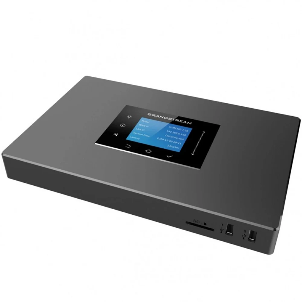 IP-АТС, Grandstream, UCM6302A, 2 порта RJ11 FXS, 2 порта RJ11 FXO, 2 порта GbE PoE LAN/WAN, 1 порт горячего резервирования, 500 пользователей SIP, 75 одновременных вызовов, UCM RC, блок питания 12 В