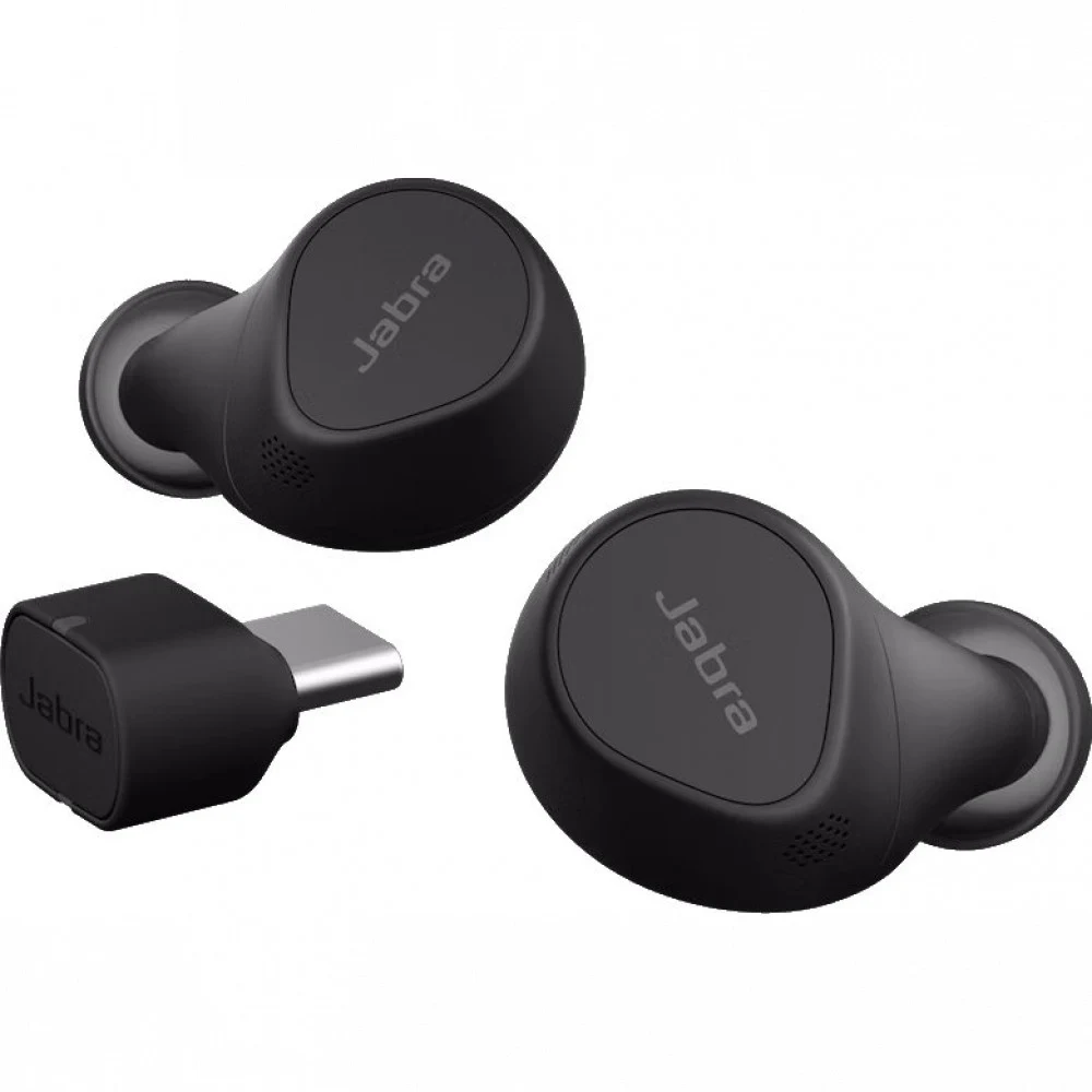 JABRA EVOLVE2 Buds MS, Cradle USB-C MS, Link 380 BT adapter USB-C MS, 30 cm USB-C to USB-A cable, Ear gels, USB-A to USB-C adapter, warranty