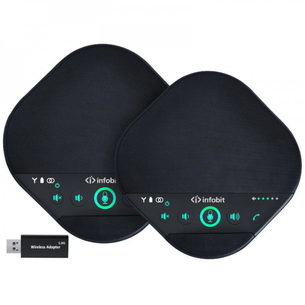 Спикерфон Infobit [iSpeaker M600] Комплект беспроводных всенаправленных спикерфонов, 5,8G, 5-метровый захват на 360 градусов, 2 каскадных спикерфона. Для помещений до 100 квадратных метров и 30 чело