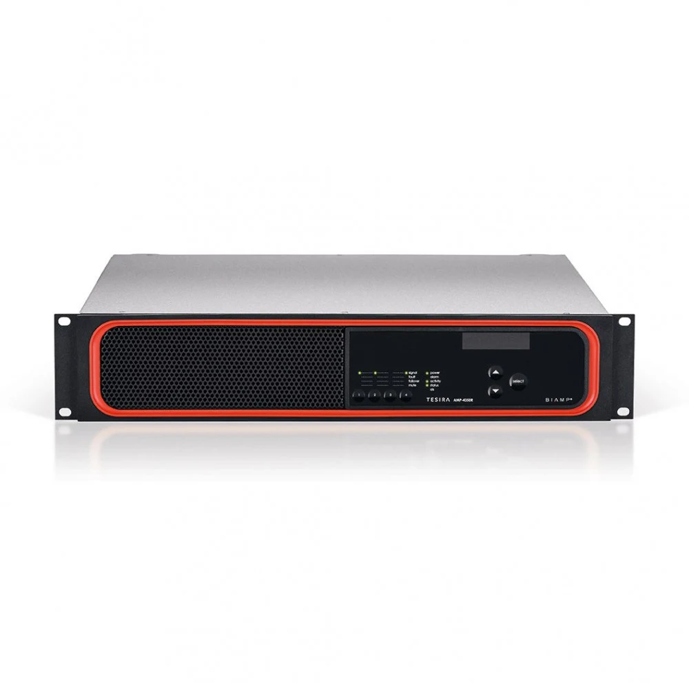 Усилитель Biamp [TesiraAMP-4350R] 4-канальный, цифровой сетевой: 4х350Вт(4Ом/8Ом).Bridge:700Вт/8Ом.3хRJ45(Control/AVB/TSN).Euroblock(Logic I/O).Вх.:4хEuroblock.Вых.:4хEuroblock.Слот для доп.карт(EOC