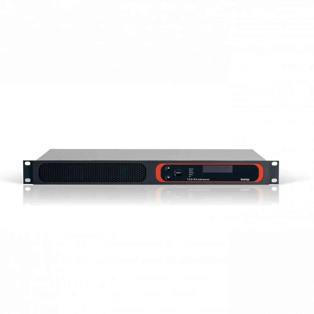 Аудиопроцессор BIAMP [TesiraFORTE DAN VT4] (DSP): 4х4 (32 x 32 Dante) 4 вх. c AEC. 4 вых., 8 CH по USB, 2-канальный VoIP-интерфейс SIP (RJ-45) + телефонный интерфейс FXO (RJ-11), OLED-дисплей, Ether