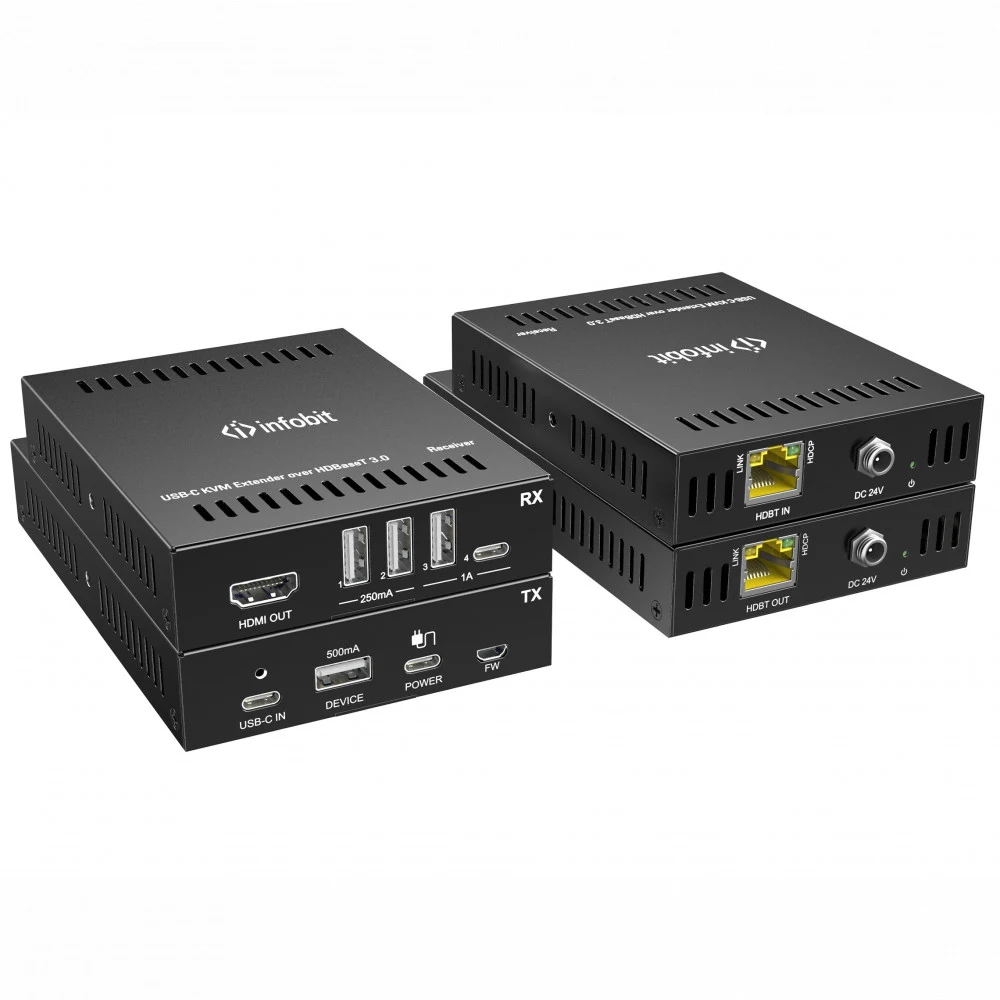Удлинитель сигнала Infobit [iTrans UC-Hub] UC/KVM 4K60 USB-C через HDBase T3.0