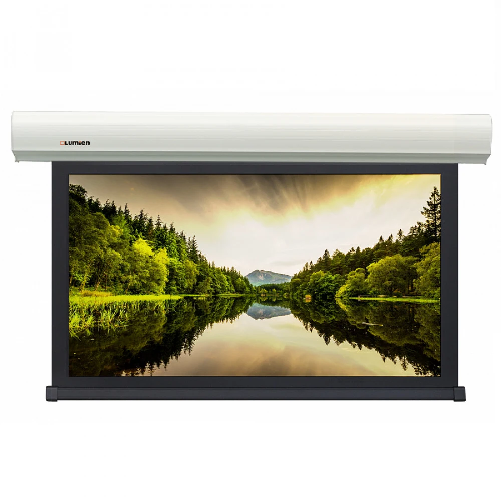 [LMBC-100109] Экран с электроприводом Lumien [Master Business Control] 256х394 см, (раб.область 240х384 см) (178") Matte White, чёрн.кайма по периметру, верх.кайма 10 см, цвет корпуса белый 16:10. В