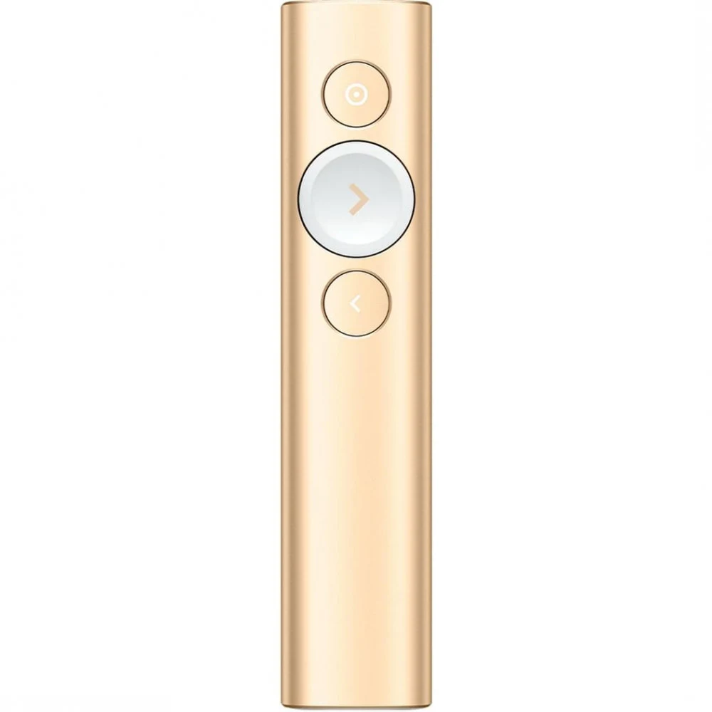 Презентер Logitech Spotlight Gold (золотистый, Bluetooth/2.4 GHz, перезаряжаемая литий-полимерная батарея 85мАч, 3D-акселерометр, гироскоп, кабель для зарядки, чехол)