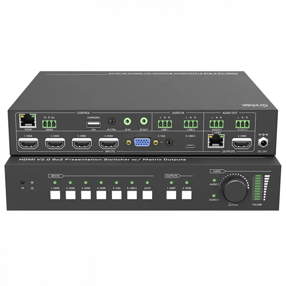 Презентационный коммутатор Infobit [iSwitch 602] 4K60 6X2 с выходами HDMI и HDBaseT