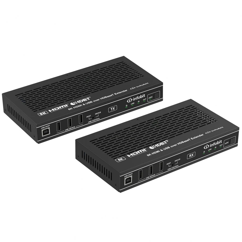 Удлинитель сигнала HDMI,USB Infobit [iTrans E90U8K] Разрешение 8К/30, USB 2.0 до 90 метров, eARC