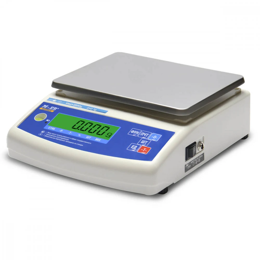 Лабораторные весы M-ER 122 АCF-1500.05 "ACCURATE" LСD "Индикация: ЖКИ с подсветкой Габариты: 210х300х100 мм Платформа: 180x140 мм Питание: адаптер+аккумулятор Максимальный вес: 1500 г Минимальный ве