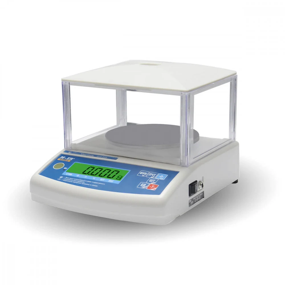 Лабораторные весы M-ER 122 АCFJR-150.005 "ACCURATE" LСD Индикация: ЖКИ с подсветкой Габариты: 210х300х350 мм Диаметр платформы: 123 мм Питание: адаптер+аккумулятор Максимальный вес: 150 г Минимальны