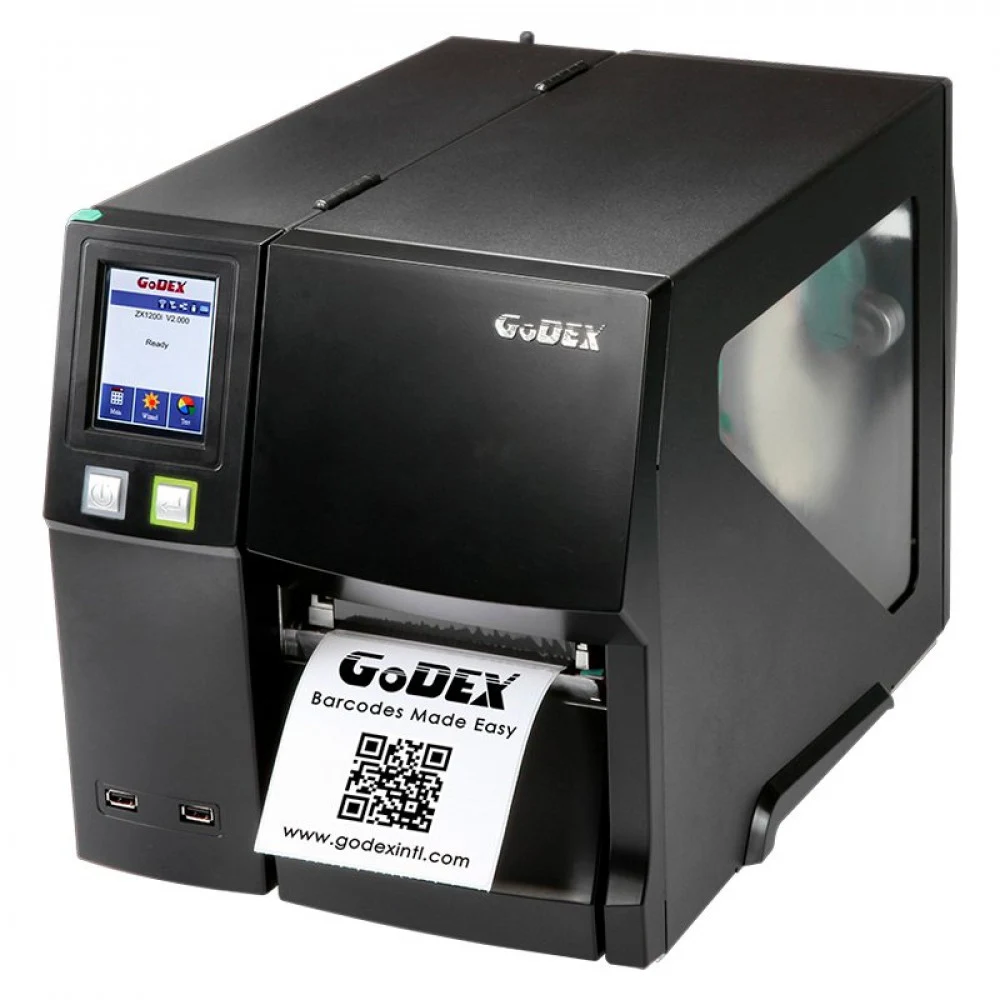 Промышленный термотрансферный принтер этикеток Godex ZX1200i+ (200DPI, USB+RS232+LAN, 118/104/25,4, 10ips, 256MB SDRAM, 256MB Flash, USB host, цв LCD)