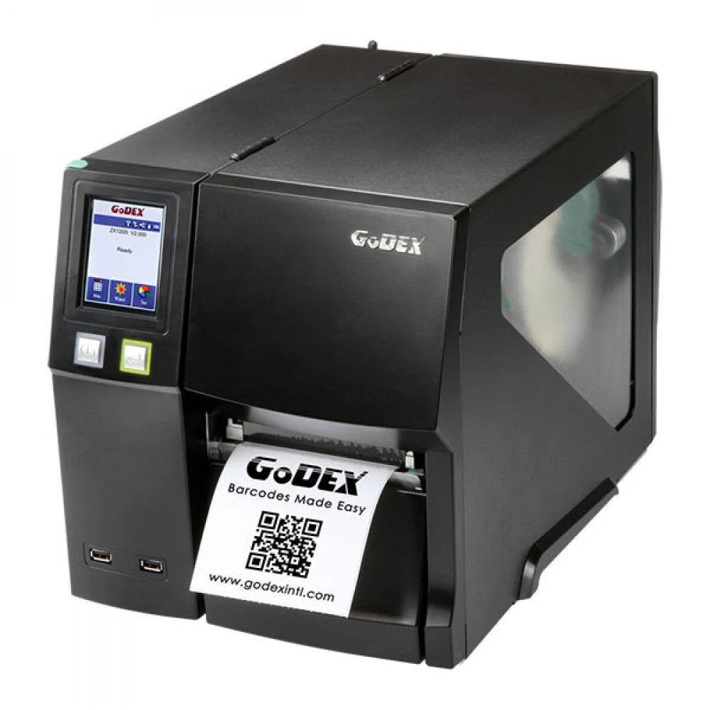 Промышленный термотрансферный принтер этикеток Godex ZX1200i+ (200DPI, USB+RS232+LAN, 10ips, 256/256MB, USB host, цв LCD)+вн.смот подл/этик
