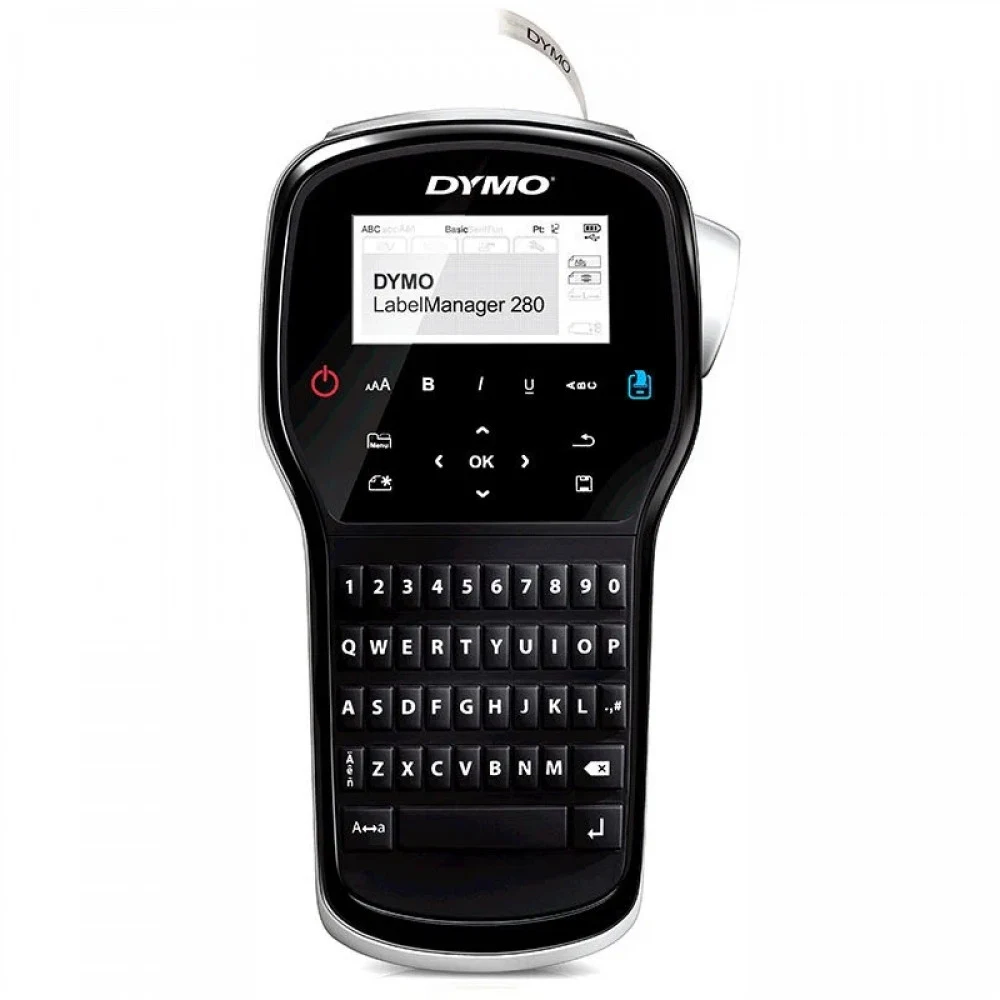S0968920 - Ленточный принтер DYMO 280, ленты 6, 9, 12 мм., USB, клавиатура - латиница/кириллица через подключение к PC. Зарядное устройство