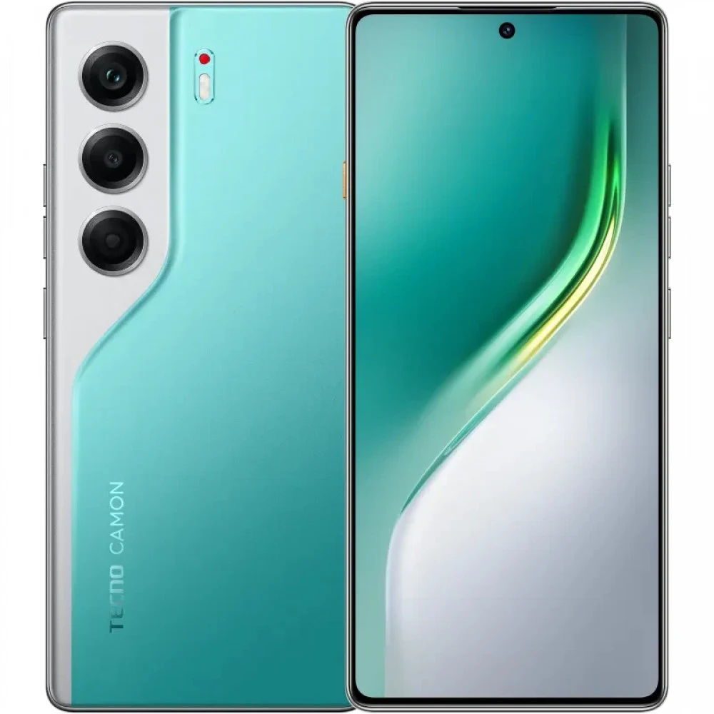 Мобильный телефон, TECNO, CAMON 40 (CM5) 256+8 GB, 6.78" AMOLED, Аккумулятор 5200 мАч, 50MPx+8MPx+ AI/32MPx, MediaTek Helio G100 Ultimate, 45W, (Emerald Lake Green) Морской зеленый