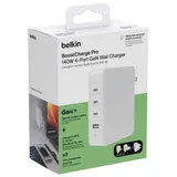 140w 4-ports USB GaN Wall Charger with UK, EU, US plug tips, White