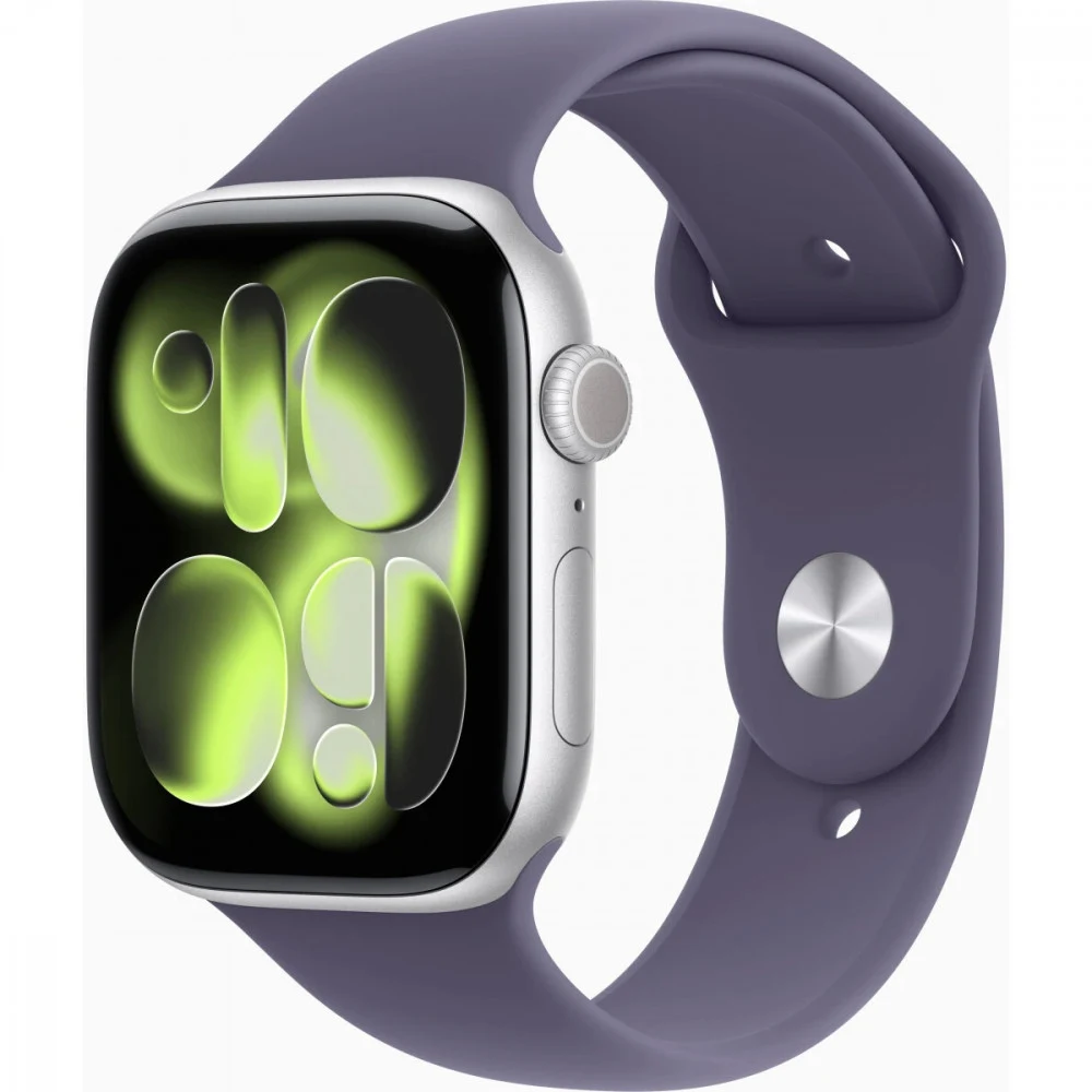 Смарт-часы Apple Watch Series 11 A3333 46мм OLED корп.серебристый Sport Band рем.фиолетовый разм.брасл.:M/L (MEVA4AF/A)