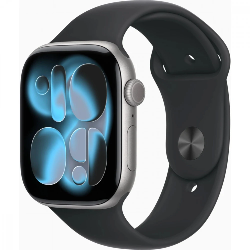 Смарт-часы Apple Watch Series 11 A3333 46мм OLED корп.серый космос Sport Band рем.черный разм.брасл.:M/L (MEV44X/A)
