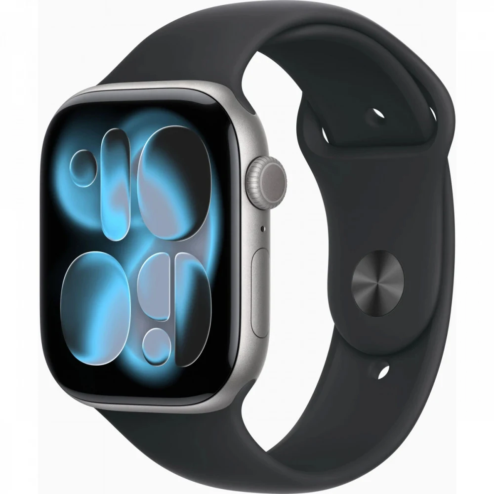 Смарт-часы Apple Watch Series 11 A3333 46мм OLED корп.серый космос Sport Band рем.черный разм.брасл.:S/M (MEV04LW/A)