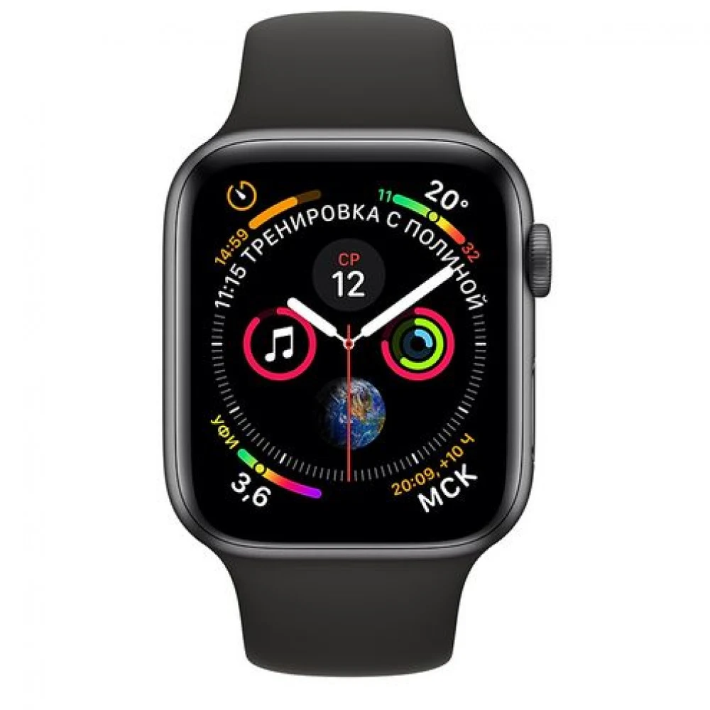 Смарт-часы Apple Watch Series 4, 44mm, 16GB ROM, Wi-Fi, BT, GPS, фторэластомер, Space Gray-Black