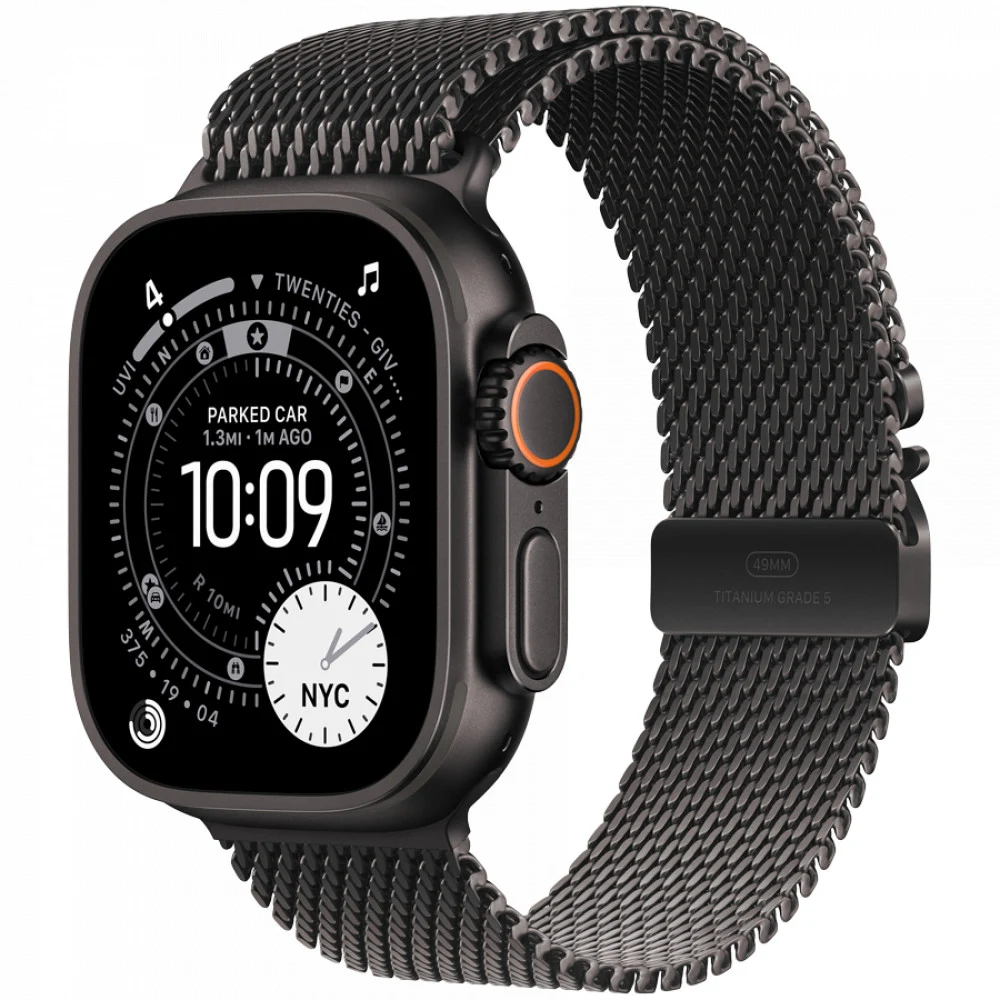Apple Watch Ultra 3 GPS + Cellular 49mm Black Titanium Case with Black Titanium Milanese Loop - Medium,Model A3281