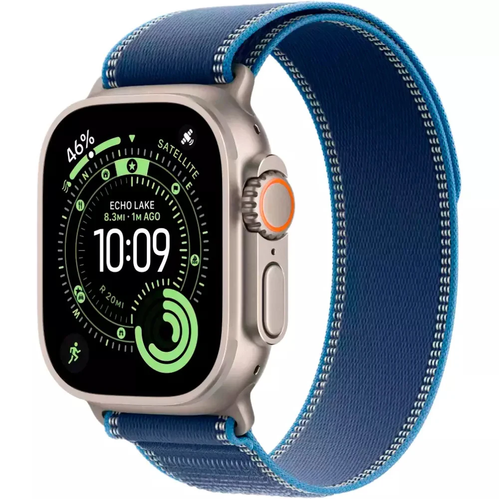 Apple Watch Ultra 3 GPS + Cellular 49mm Natural Titanium Case with Blue/Bright Blue Trail Loop - S/M,Model A3281